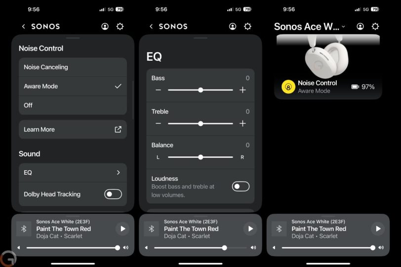 אפשרויות ה-Sonos Ace באפליקציה (תמונות מסך)